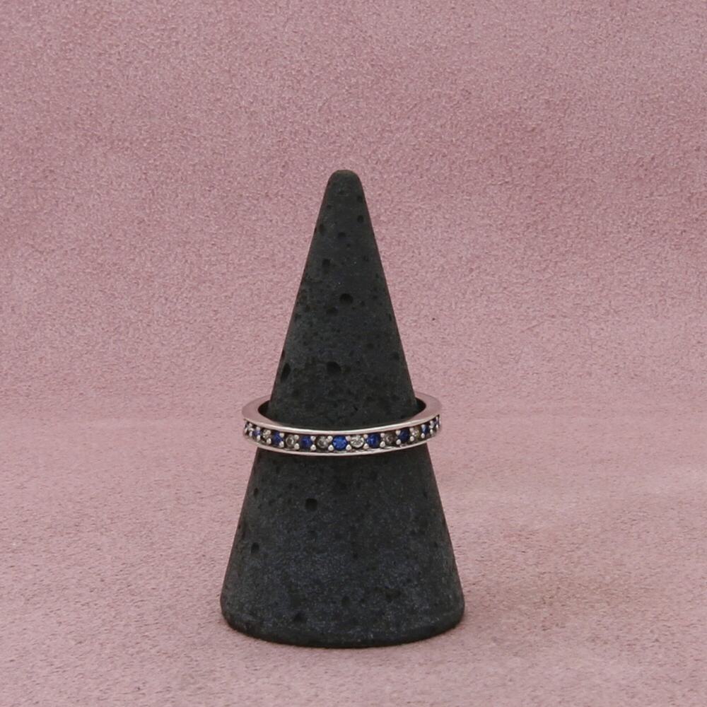 sterling silver blue & white cz eternity stack band ring size 8